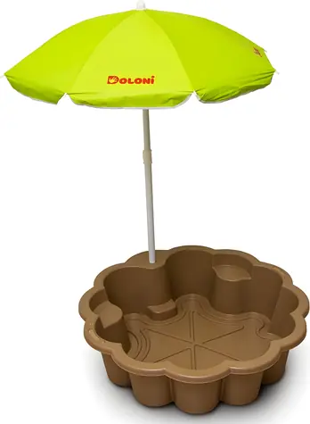 DOLONI Sandkasten Flower EKO braun / mit Sonnenschirm / 81 × 81 × 20 cm / Tragkraft 30 kg
