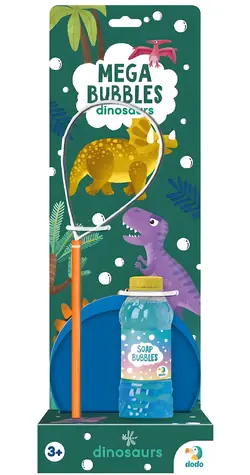 DODO Seifenblasen-Set Dinosaurier / 450 ml Seifenlauge / 2 Reifen / ab 3 Jahren