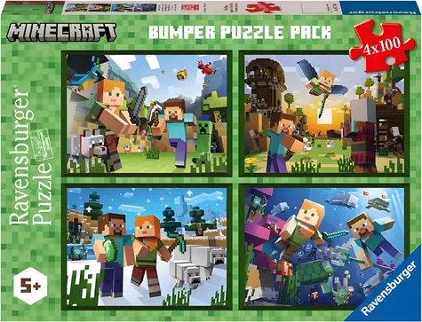 Ravensburger Minecraft-Puzzle / 4 x 100 Teile / 36 x 26 cm