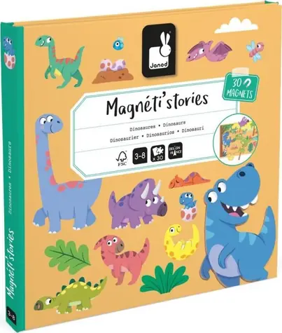 JANOD Magnetgeschichten Dinosaurier / Magnetbuch / 30 Magnetteile