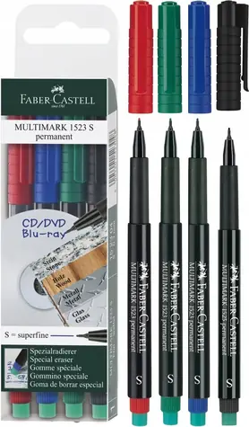 Faber-Castell Permanentmarker-Set, 4 Farben / Marker / 4 Stück / Strichstärke 0,4 mm / Auswaschbare Tinte