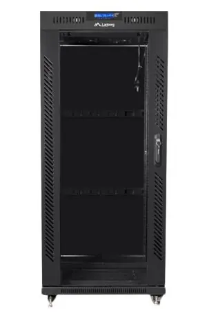 Lanberg 27U 19" schwarz / Rack-Gehäuse / 600 x 600 mm / Flach verpackt / Glastür / LCD