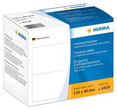 Herma Frankieretiketten, doppelt, 130 x 40 mm, weiß / Etiketten / A4 / selbstklebend / 1000 Stück