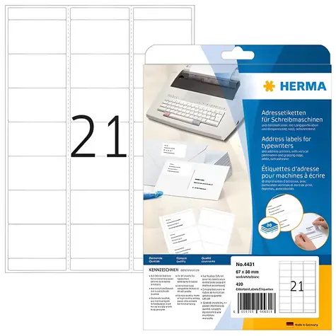 Herma Adressetiketten 67x38 mm weiß / Etiketten / mattes Papier / 420 Stück / 20 Blatt