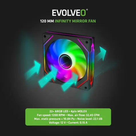 Evolveo 120UX-M schwarz / Lüfter / 120 mm / ARGB / Master / Molex