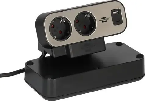 Brennenstuhl Estilo schwarz/silber / Tischsteckdosenleiste / 10 Steckdosen / USB-A / USB-C PD 30W / 2 m / Ein-/Ausschalter