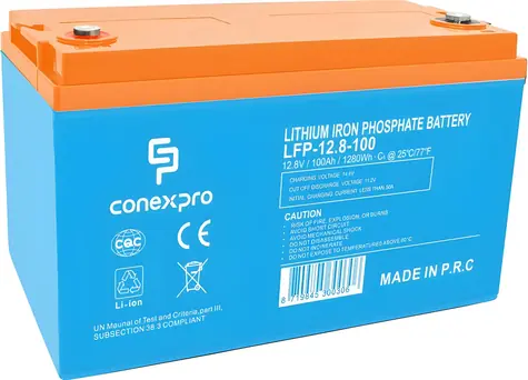 Conexpro LFP-12.8-100 / LiFePO4-Akku / 12,8 V / 100 Ah / M8 / Bluetooth