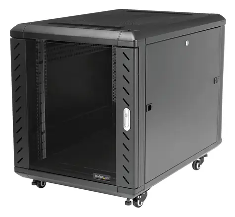 StarTech Open Frame 12U schwarz / Standrack / 19" / Tiefe 900 mm / Tragfähigkeit 800 kg / mobil