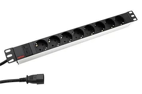 Roline 19" Stromverteilerfeld weiß/schwarz / Stromverteilerfeld / 1 HE / 8x DE-Steckdose / IEC320 C14 / 2 m