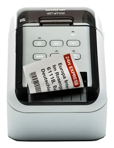 Brother Etikettendrucker schwarz/rot / Selbstklebende Etiketten / Dunkle Rollenetiketten / WLAN / USB