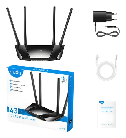 Cudy LT400 schwarz / Router / 4G LTE Cat4 / 1x WAN + 3x LAN RJ45 / 2,4 GHz 300 Mbit/s
