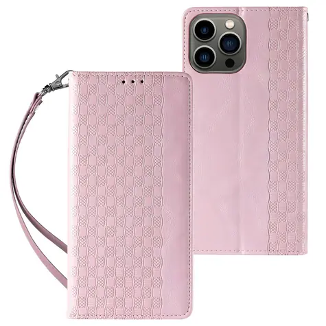 Hurtel Flip Wallet Case mit Tragegurt, Pink / Schutzhülle für Apple iPhone 14 Pro / Klapp-/Ständer-/Magnet-Design