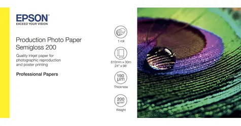 Epson C13S450376 / Fotopapierrolle / Seidenglänzend / 24" / 610 mm x 30 m / 200 g/m / weiß