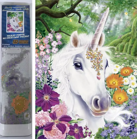 Norimpex Diamantmalerei Einhorn in Blumen / 30x40 cm