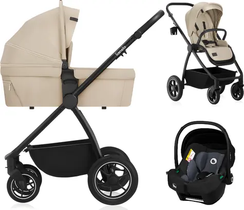 Lionelo Meril 3-in-1 Kombi-Kinderwagen Beige Sand / Aluminiumrahmen / Geländeräder / Autositz bis 13 kg