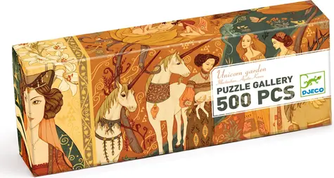 DJECO Puzzle Einhorngarten / 500 Teile / Panorama / Größe 97 × 33 cm