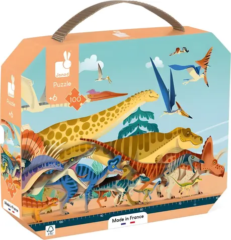 JANOD Panorama-Puzzle im Koffer Dinosaurier / 100 Teile / 100 x 20 cm