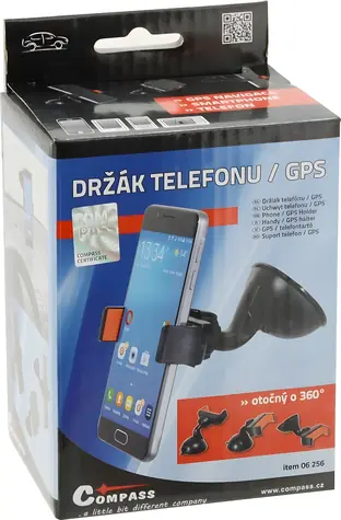 Handy- und GPS-Halterung mit Compass und Saugnapf (seitlich) / Halterung / Saugnapf mit Verriegelung / 360° drehbar / schwarz