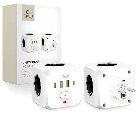 Tech-Protect PCL3x4 weiß / Sockelleiste / 3x Schuko / 2x USB-A / 2x USB-C