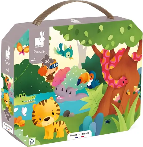 JANOD Panoramapuzzle im Koffer, Wildtiere / 36 Teile / 100 x 20 cm