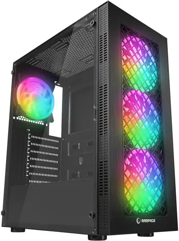 Rampage Plaid V1 schwarz / Gehäuse / 4X 120 mm RGB-Lüfter / Seitenteil aus Glas