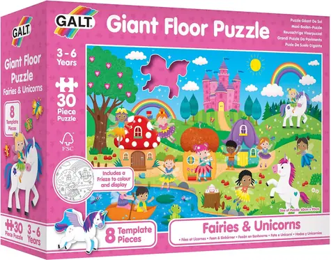 Galt Großes Bodenpuzzle Feen und Einhörner / 30 Teile / 90 x 60 cm