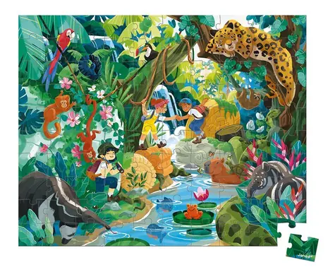JANOD Puzzle im Koffer Dschungelabenteuer / 100 Teile / 50 x 40 cm