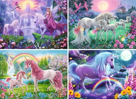 Ravensburger Puzzle Magische Einhörner 2 / 4 x 100 Teile / 36 x 26 cm
