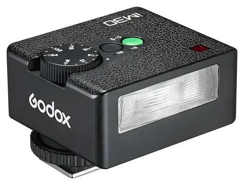 Godox iM30 / Blitzgerät / Leitzahl 15 / 7 Helligkeitsstufen / Universalsteckdose / 2x AAA