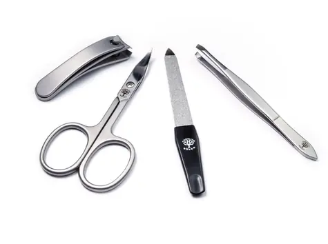 Boker Basic L / Maniküre-Set / Schere, Zange, Feile, Pinzette / Lederetui