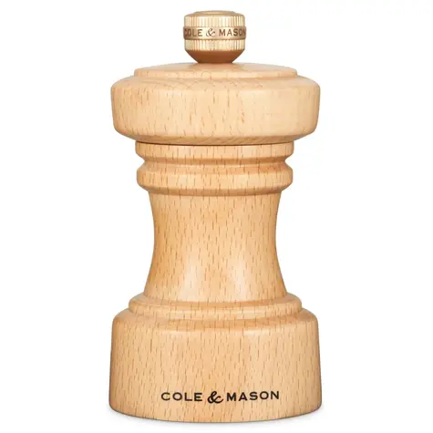Cole&Mason Hoxton Pfeffermühle - Naturholz / Höhe 10,4 cm / Buchenholz / Mahlwerk aus Kohlenstoffstahl