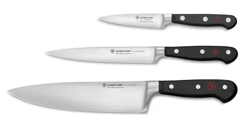 Wüsthof CLASSIC Messerset, 3-teilig / Messerset / Kochmesser 20 cm / Schinkenmesser 16 cm / Gemüsemesser 9 cm