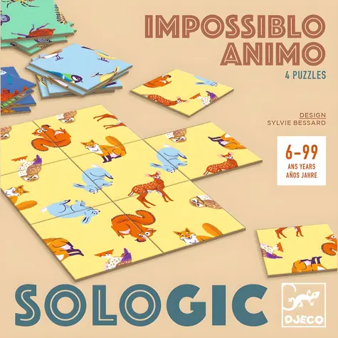 DJECO Logikspiel Sologic Impossiblo Tiere / 4 Rätsel / 9 Teile