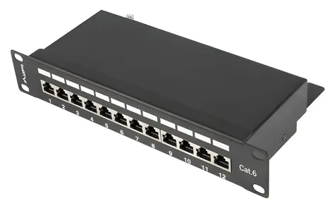 Lanberg PPF6-9012-B schwarz / Patchpanel / 12 RJ-45-Anschlüsse / STP / Cat 6 / 10"
