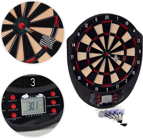 ECOTOYS Elektronische Dartscheibe 41 cm / 26 Spiele / 185 Variationen / bis zu 8 Spieler / LCD-Display