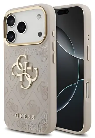 Guess PU-Leder 4G Logo Goldrahmen pink / Rückseite / iPhone 18 Pro