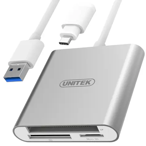 Unitek Y-9313D silber / Speicherkartenleser / USB 3.0 / CF, SDXC, microSD / USB-C-Adapter
