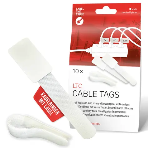 Label the cable: Kabeletiketten mit Klettverschluss, weiß, 10 Stück / Kabelorganizer / wiederverwendbar