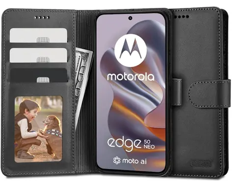 Tech-Protect Wallet schwarz / Hülle für Motorola Edge 50 Neo / Brieftasche