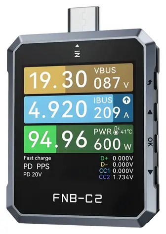FNIRSI FNB-C2 / USB-Schnellladetester / PD 3.1 240 W / USB-C / 20-Bit-ADC / 1,54"-LCD