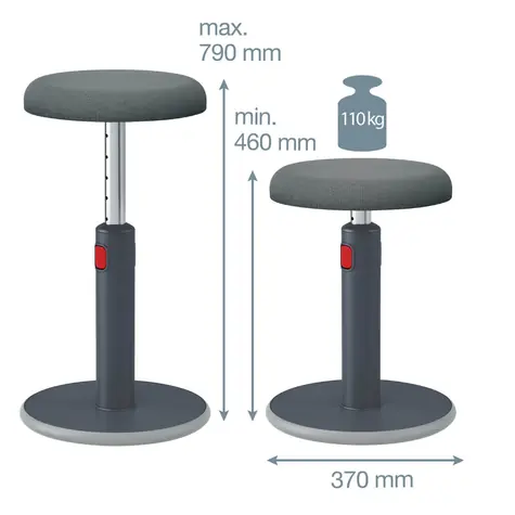 Leitz ERGO Cosy grau / Balancehocker / Höhenverstellbar 45-79 cm / Belastbarkeit 110 kg
