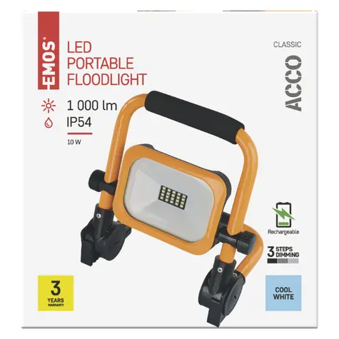 Emos ACCO gelber LED-Scheinwerfer / tragbar, wiederaufladbar / 10 W / 1000 lm / IP54