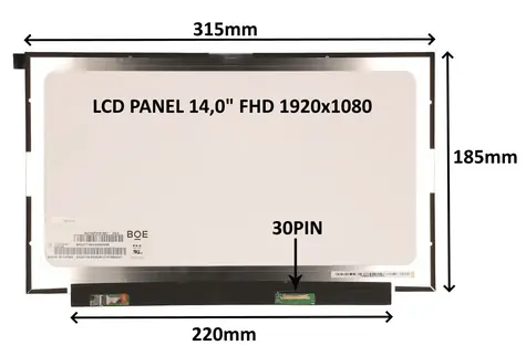 SIL LCD-Panel 14,0" FHD matt IPS / LCD-Panel für Notebooks / 1920x1080 / 30-Pin / ohne Griffe
