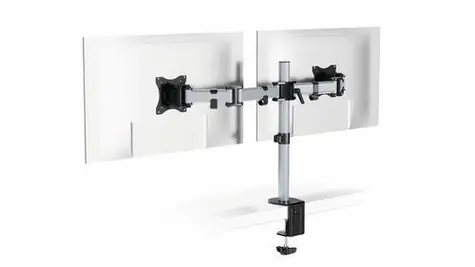 Durable SELECT Silber / Tischhalterung für zwei Monitore / bis zu 27 Zoll / VESA 75-100 mm / Tragkraft 8 kg