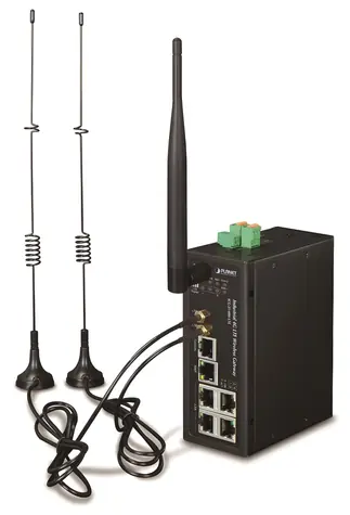 Planet IoT/M2M Industrie-Gateway / Industrie-Gateway / 1x WAN + 3x LAN 1Gb / 2x LTE / WiFi ac / 3x COM / DIN, IP30