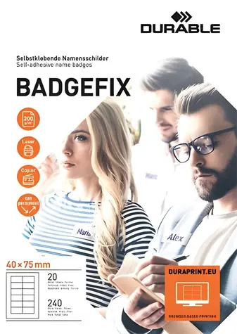 Durable Badgefix-Namensschild, weiß, 75 x 40 mm, Textil, 240 Stück