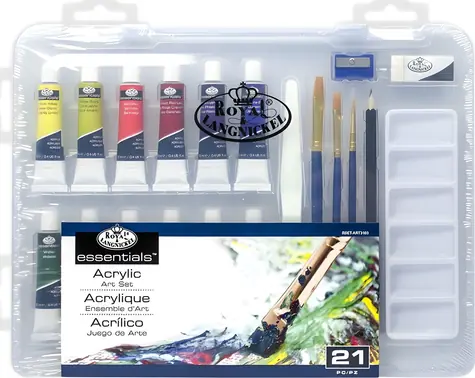ROYAL & LANGNICKEL Acrylfarben-Set, 21-teilig / Kreativset / 12 Farbtöne / Kunststoffbox