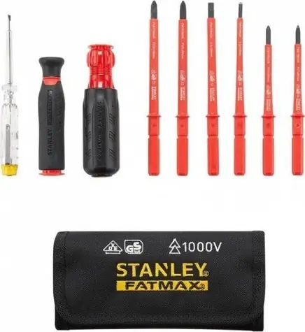 Stanley VDE Multi-Bit-Schraubendreher-Set / Schraubendreher-Set / 10-teilig / Austauschbare Bits / Isolierte Griffe