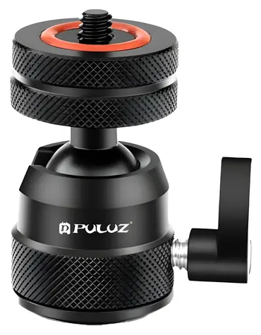 PULUZ PU1057B schwarz / Stativadapter-Kugelkopf / 1/4"-Gewinde / Blitzschuh / 360°