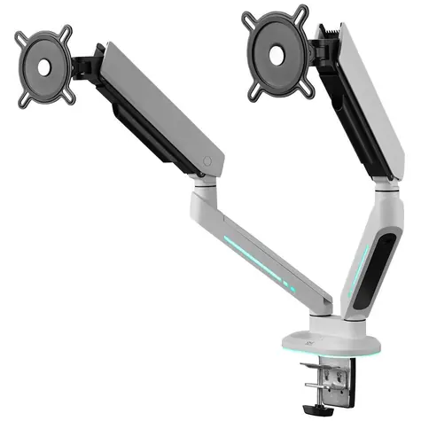 One For All DM8220 weiß / Monitorhalterung / Arm für 2 Monitore / RGB-Hintergrundbeleuchtung / Tragkraft 28 kg